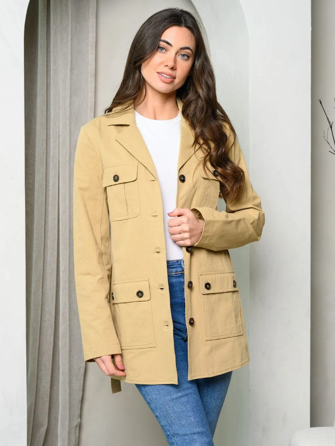WOMEN'S LONG SLEEVE BUTTON CLOSURE COAT