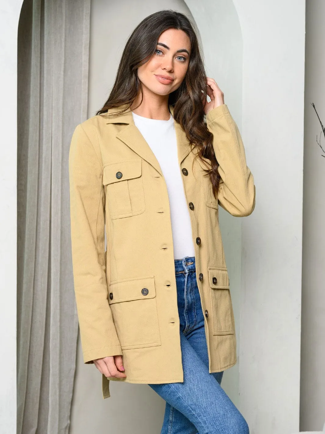 WOMEN'S LONG SLEEVE BUTTON CLOSURE COAT
