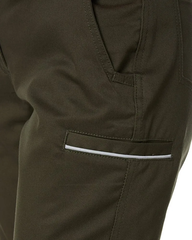 Womens Mid Rise Stretch Cotton Pants - Olive