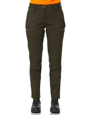 Womens Mid Rise Stretch Cotton Pants - Olive