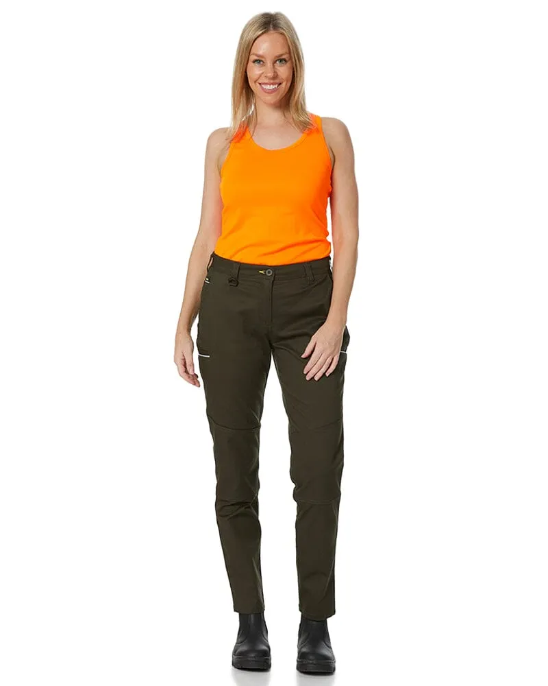 Womens Mid Rise Stretch Cotton Pants - Olive
