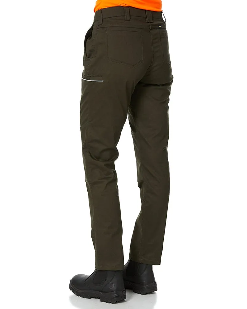 Womens Mid Rise Stretch Cotton Pants - Olive