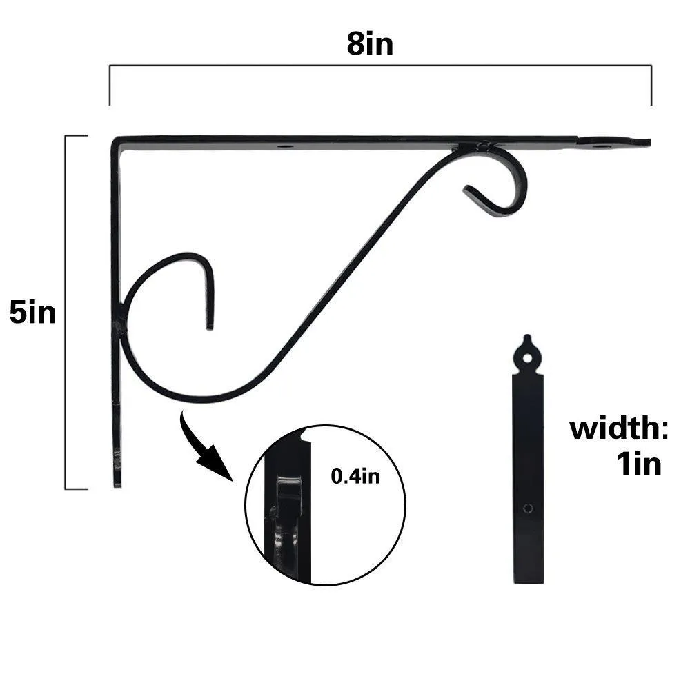 Yojoloin Hand Fogred Curved Hooks 7.9" Set of 2 Plant Wall Mount Hangers Hooks Hanging Brackets Metal Wall Mount for Plant,Flowers,Lantern,Boards(2 PCS)